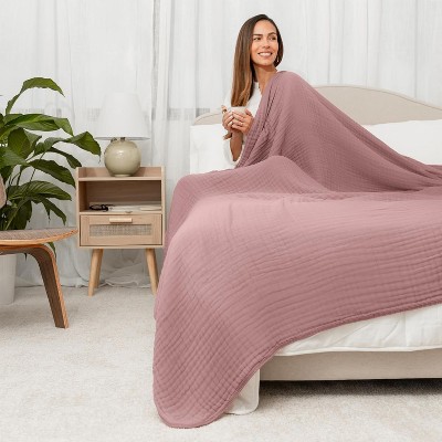 King Mauve Cotton Muslin Throw Blanket, Breathable and Heavyweight