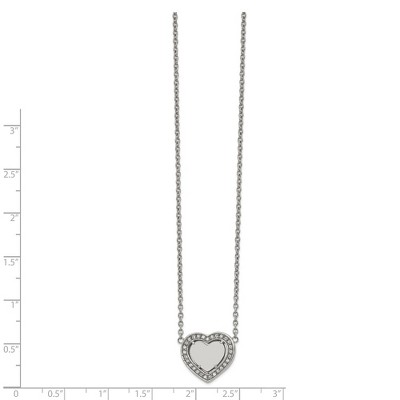 Chisel Stainless Steel Cubic Zirconia Heart on a 19.25" Cable Chain Necklace with a 2" Ext. Necklace