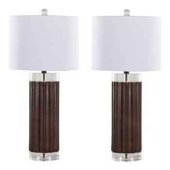 LumiSource (Set of 2) Cylinder Fluted 29.25" Contemporary Accent Lamps Brown Polyresin Clear Crystal and White Shade from Grandview Gallery