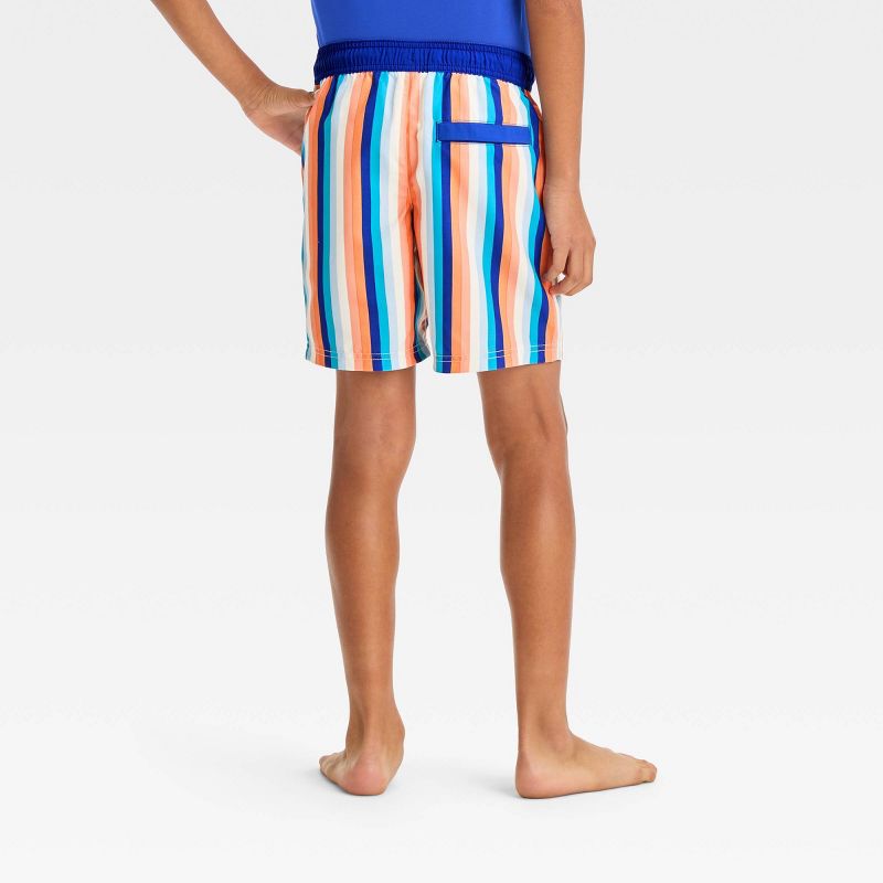 Boys' Striped Swim Shorts - Cat & Jack™ Blue/Orange, 4 of 5