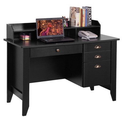 Tangkula Wooden Computer Writing Desk Office Study Table with Drawers Black/Walnut