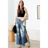 Slickblue Women's Destroyed Wide Leg Jeans, Side Slits, Mid Waist, Zipper Closure, Size S-M, Blue - 2 of 4