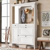 FURNIinspire Hall Trees Modern Hall Tree With Shoe Cabinet, Mirrored Cabinet Door, Coat Hanger, 2 Flip Drawers, 4 Hooks, White, 10.4"*54.7"*81.3" - 2 of 4