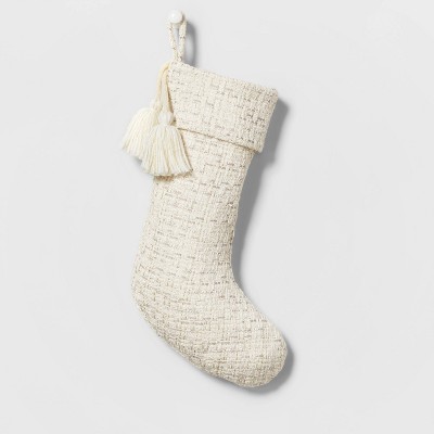 Woven Christmas Stocking with Lurex and Tassels Neutral - Wondershop™