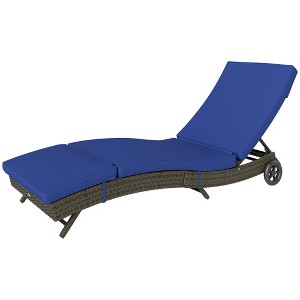 Patio Wicker Chaise Lounge Chair, Outdoor PE Rattan Sun lounger with Adjustable Backrest and 2 Wheels - 1 of 4