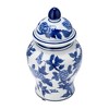 Sagebrook Home 8" Temple Jar with Lid - Ceramic White and Blue Chinoiserie Floral Stoneware for Home, Office - 2 of 4