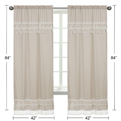 Boho Botanical Leaf Beige Linen Sheer Rod Pocket Curtains