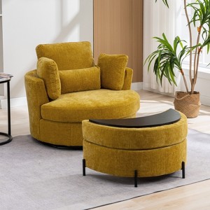 Hrinhom 42"W Upholstered Swivel Accent Chair with Pillows and Half-Moon Storage Ottoman - 1 of 4