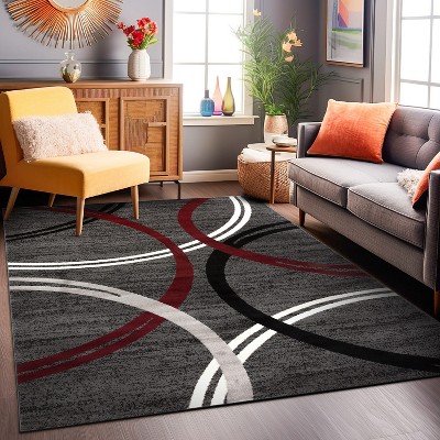Abstract Red Swirls Easy-Care Synthetic Area Rug 5'3" x 7'3"