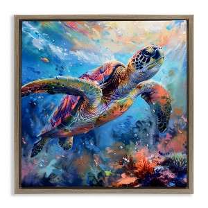Stupell Industries Rainbow Sea Turtle & Bubbles Floating Frame Canvas Art - 1 of 4