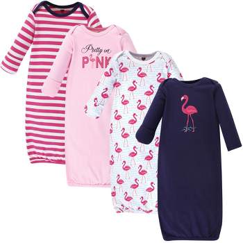 Hudson Baby Infant Girl Cotton Gowns, Bright Pink Flamingo