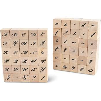Juvale 60-Pack Wood Rubber Stamps, Cursive Alphabet Stamp Set, 0.6 x 0.6 x 0.9 In