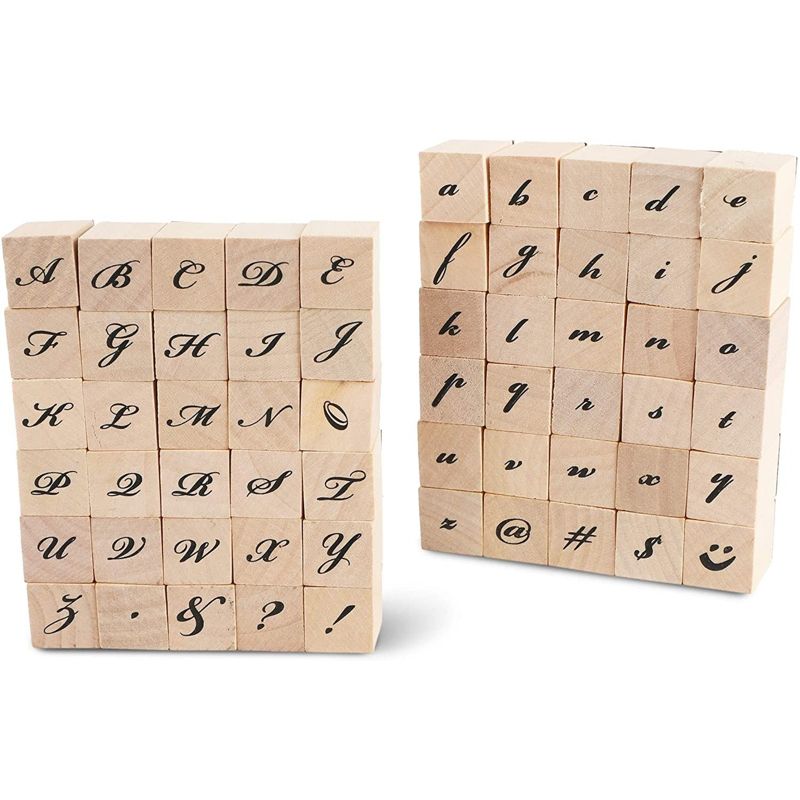Juvale 60-Pack Wood Rubber Stamps, Cursive Alphabet Stamp Set, 0.6 x 0.6 x 0.9 In, 1 of 4