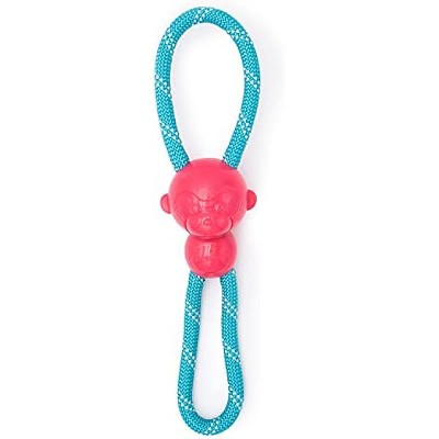 ZippyPaws - RopeTugz Pink Aggressive Chewers Dog Toy, Durable Rope Squeaky Chew Toy for Tug of War - Machine Washable