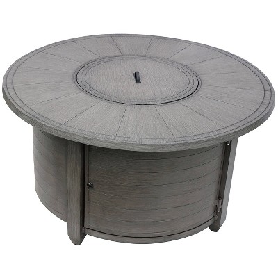 Cast Aluminum Round Fire Pit Brushed Wood Finish - AZ Patio Heaters