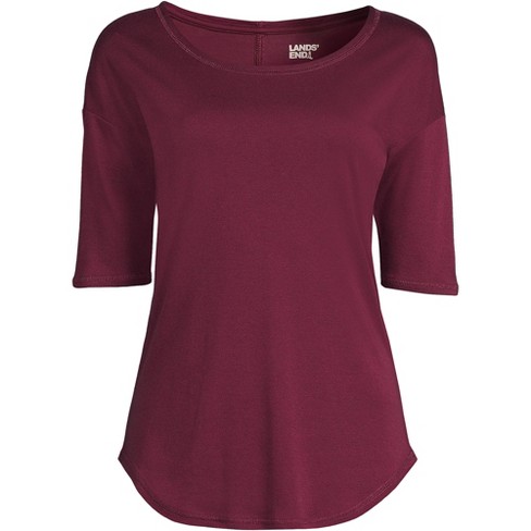 Lands' End Women's Supima Micro Modal Elbow Sleeve Balletneck Curved ...