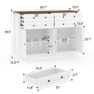 MDF 4-Door 4-Drawer Rice Pattern Sideboard, Modern Farmhouse Storage Cabinet for Living Room, Dining Room, Kitchen - 1 of 4
