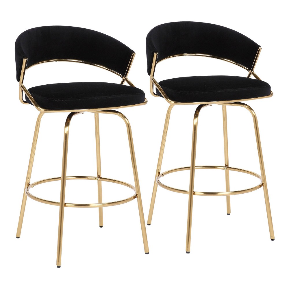 Photos - Storage Combination Set of 2 Jie Counter Height Barstools Gold/Black - LumiSource