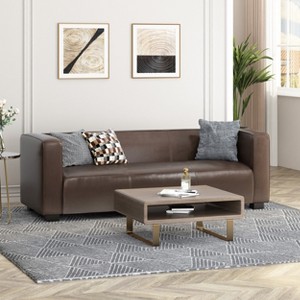 Christopher Knight Home Kaia 80" Contemporary Square Arm Faux Leather 3 Seater Sofa with Birch Wood Legs - 1 of 4
