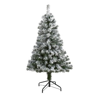 Nearly Natural 4-ft Flocked West Virginia Fir Artificial Christmas Tree - 1 of 4