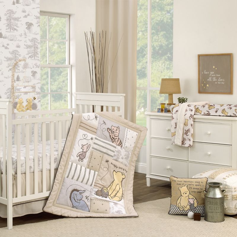 Disney Classic Pooh Hunny Fun with Piglet and Tigger White and Taupe Super Soft Baby Blanket, 4 of 5