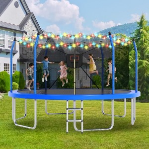 14/16FT Trampoline with LED Lights & Basketball HoopRound, Outdoor Recreational Trampoline for Kids and Adults - ModernLuxe - 1 of 4