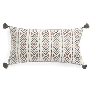 Santa Fe - Embroidered Chevron Decorative Pillow - Tan, Grey and White - Levtex Home - 1 of 4