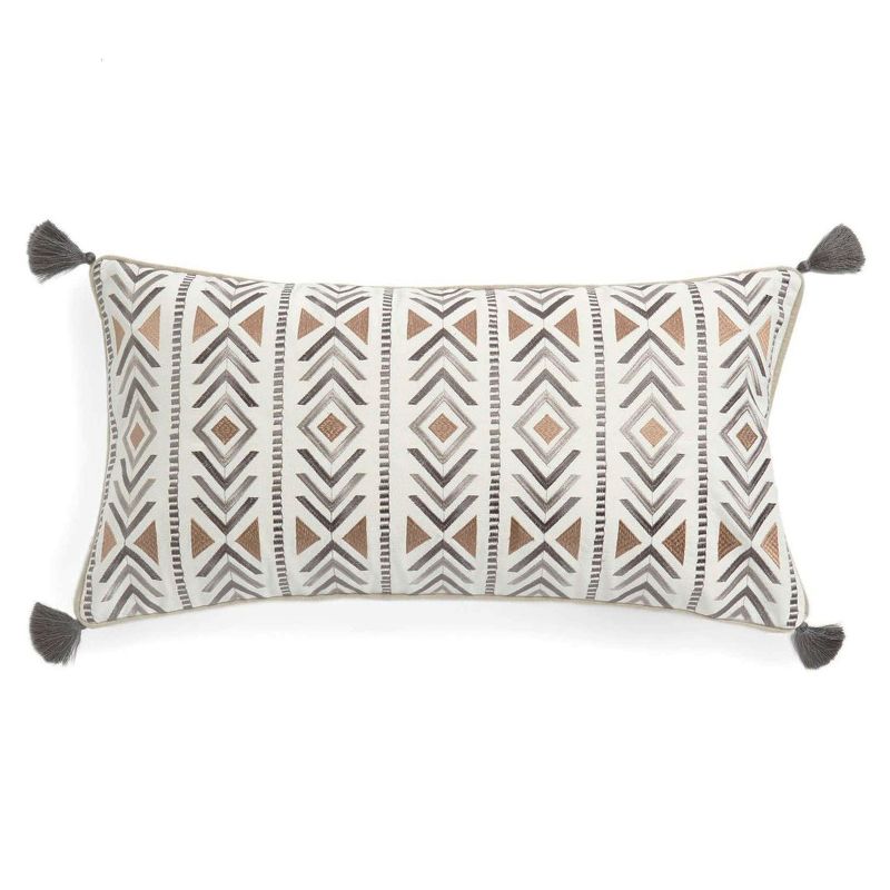 Santa Fe - Embroidered Chevron Decorative Pillow - Tan, Grey and White - Levtex Home, 1 of 7