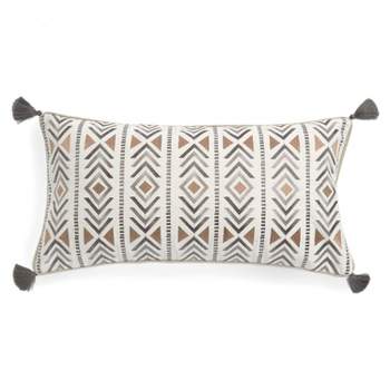 Santa Fe - Embroidered Chevron Decorative Pillow - Tan, Grey and White - Levtex Home