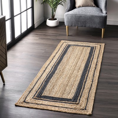 Elegant Navy Braided Jute 31" Reversible Accent Rug