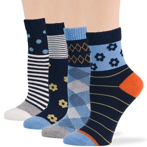 Women's Viscose Patterned Bamboo Diabetic Quarter Non-Binding Socks- L-M - 4 Pack - Heart, Dot, Flower | 7BIGSTARS KINGDOM - 1 of 4