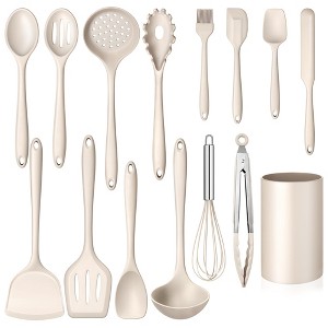 Itopfox 15-Piece Kitchen Cooking Utensils Set with Holder, Heat Resistant Food Grade Silicone Utensils for Nonstick Cookware, Dishwasher Safe - 1 of 4
