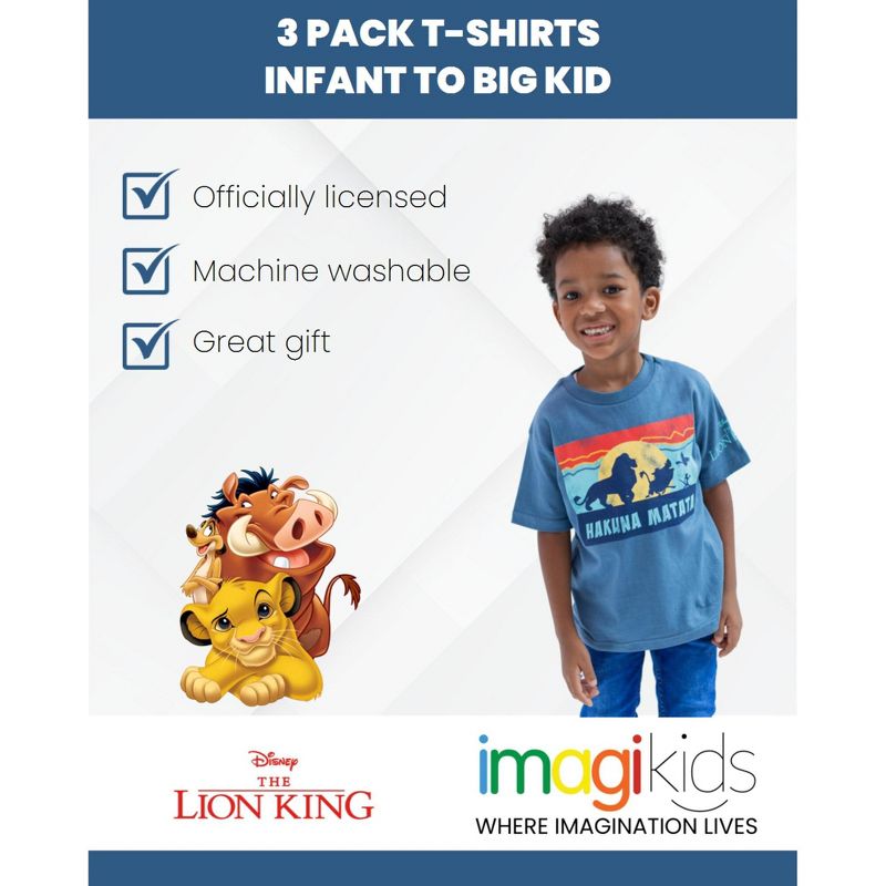 Disney Lion Guard Lion King Simba Timon Pumbaa Rafiki 3 Pack T-Shirts Toddler to Big Kid, 2 of 8