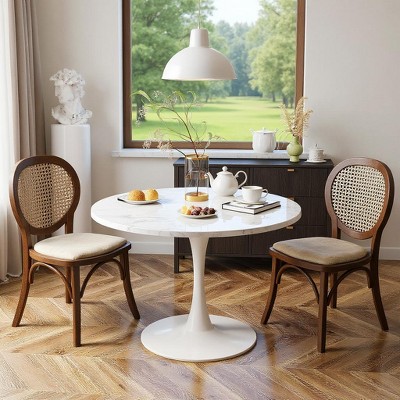 Hooseng Round Dining Table with MDF Table Top and Metal Base, Mid-Century Modern Dining Room Table for 2 - 4 Person