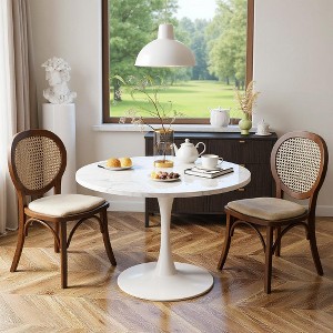 Hooseng Round Dining Table with MDF Table Top and Metal Base, Mid-Century Modern Dining Room Table for 2 - 4 Person - 1 of 4