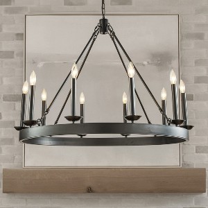 ALOADECOR Modern Farmhouse Black Candelabra Chandelier Round Rustic Industrial Candle Pendant Lighting For Living Room and Dining Room - 1 of 4