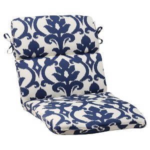 Outdoor Rounded Chair Cushion - Blue/White Damask