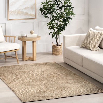 Hadassha Natural Braided Geometric Jute Area Rug, 5' x 8'