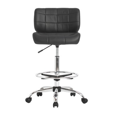 Modern Black Vinyl and Chrome Drafting Swivel Chair with Footrest