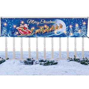 Collections Etc LED Lighted "Merry Christmas" Santa Claus Sleigh Banner - 1 of 2