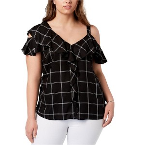 I.N.C International Concepts Womens Plaid Cold Shoulder Blouse, Black, 3X - 1 of 1