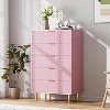 Pink Dresser, Modern 5-Drawer Wooden Chest for Bedroom with Gold Handles, Large Storage Organizer and Double Chest of Drawers - 3 of 4
