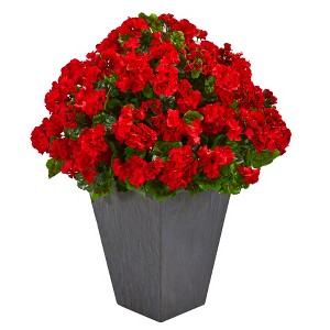 Nearly Natural Geranium Artificial Plant in Slate Planter UV Resistant (Indoor/Outdoor), Red - 1 of 4