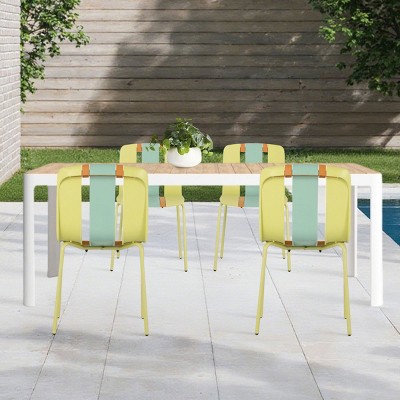 4-Piece Minimalist Patio Chair Set with Sturdy Metal Legs, Indoor Outdoor Armless Chairs for Porch, Garden or Balcony-The Pop Home