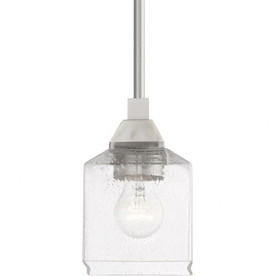 Brushed Nickel Mini Pendant with Clear Seeded Glass Shade