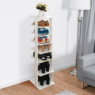 White 7-Tier Bamboo and Wood Shoe Rack Organizer