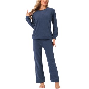 cheibear Women's Fuzzy Flannel Long Sleeve Sweatsuits with Sweater Pants 2 Piece Pajama Sets - 1 of 4