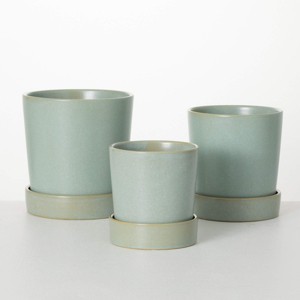 Sullivans 8", 7.25" & 6" Blue Planter With Saucer Set of 3, Ceramic - 1 of 3