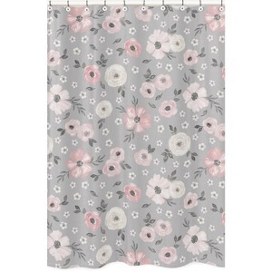 Sweet Jojo Designs Shower Curtain 72in.x72in. Watercolor Floral Grey Pink - 1 of 4