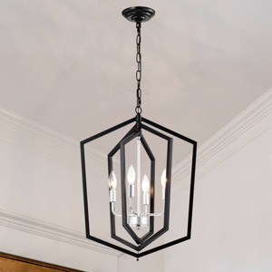 BAOURE 4 Light Chandelier,18.11 in Gold Lantern Light Fixtures with Farmhouse Metal Cage Adjustable Height for Dining Room Hallway Foyer - 1 of 4